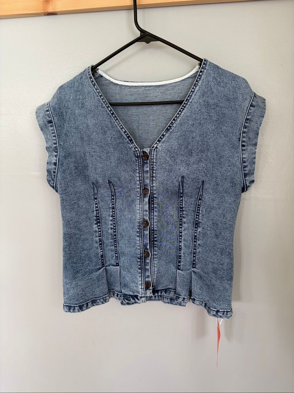 NWT Tankaneo Denim Peplum Vest Blue Acid Wash Button Front Top Size Large